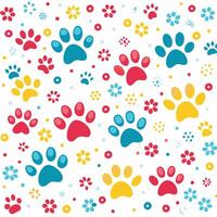seamless pattern with dog paw prints white background vector