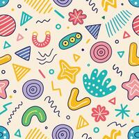 seamless pattern with colorful retro shapes shapes white background vector