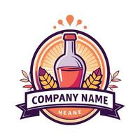a bottle of wine with a label and a wreath white background vector