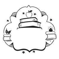 Classroom Chalkboard Border with Books and Back to School Wording concept as A charming border frame featuring a classroom chalkboard stacks of books and apples The words Back to Clean Set 3 vector