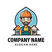 a man in a hard hat and overalls with a house in the backgro white backgroundund vector