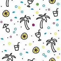 seamless pattern with palm trees and drinks white background vector