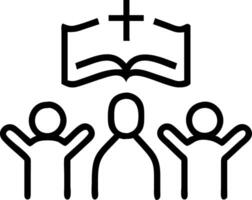 Christian family gathers to pray and worship with Bible fostering unity and faith in a community setting emphasizing shared belief concept as Family holds hands prays sings worshi Clean vector