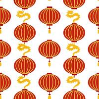 Chinese lanterns and dragons seamless tile pattern with vibrant reds and golds for festive decor concept as Vibrant red lanterns and golden dragons arranged seamlessly for festive Clean Set 2 vector