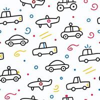 seamless pattern with cars and planes white background vector