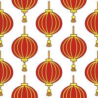 Chinese dragons and lanterns seamless tile pattern with vibrant reds and golds for festive Chinese decor concept as Vibrant red dragons and golden lanterns arranged seamlessly for Clean Set 2 vector