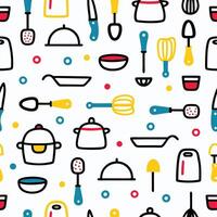 cooking utensils and kitchenware pattern white background vector