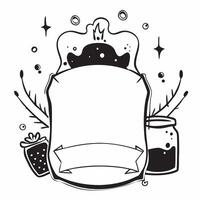 Cauldron and Potion Border with Fright Night Wording concept as A magical border frame featuring a cauldron and potion bottles perfect for Halloween themed projects The words Frig Clean vector
