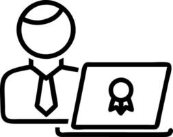 Businessman working on laptops with signs of the top service Quality control certification checked guarantees of the standard of company product Concept on virtual screen concept Clean vector