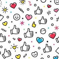 a colorful pattern with thumbs up and hearts white background vector