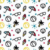 seamless pattern with beach and summer objects white background vector
