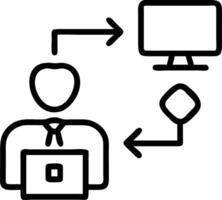 Businessman using computer analysis for process workflow automation with flowchart businessman in background concept as Businessman analyzes computer data for automating processes Clean vector