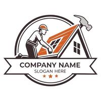 a man working on a roof with a hammer and a red roof white background vector