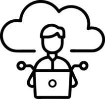 Businessman uses Laptop with technology cloud computing for data transmission database data storage and backup Networking and internet service concept Futuristic business network Clean vector