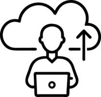 Businessman uses laptop with cloud computing technology for data transmission database management data storage backup networking and internet services symbolizing futuristic busine Clean vector