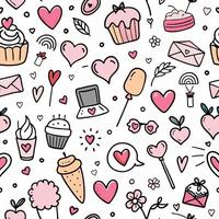 seamless pattern with hearts cupcakes background vector