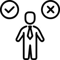 Businessman shows check marks and wrong symbols deciding to vote yes or no on business options in difficult situations using true and false icons concept as Businessman evaluates Clean vector