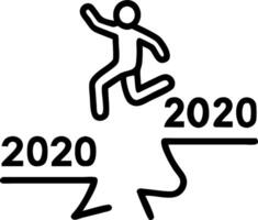 Businessman jumps between 2019 and 2020 symbolizing progress new challenges and setting goals for the coming year concept as Highlights transition motivation and planning for pers Clean vector