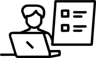 Businessman monitors performance by filling online surveys on laptop utilizing digital checklists quality control accuracy checks assessment forms and questionnaires concept as Bu Clean vector