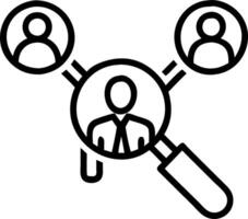 Businessman holds magnifier searching human icons representing Human Resource Management for human development and recruitment with customer relationship management technology con Clean vector