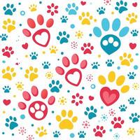 seamless pattern with dog paw prints and hearts white background vector