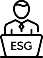 Businessman hand using a laptop with ESG icon on screen display taking into account modern technologies and environmental safety ESG environment social governance investment busin Clean vector