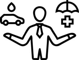 Businessman gestures protectively with insurance icons for car travel family life financial and health insurance symbolizing comprehensive coverage concept as Businessman gestures Clean Set 2 vector