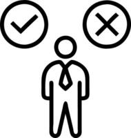 Businessman decides to vote yes or no on business options using check marks and wrong symbols representing decision making in difficult situations with true and false icons concep Clean vector