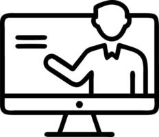 Businessman conducting webinar on computer for online education internet based e learning and online courses concept as Businessman uses computer to conduct webinars for online edu Clean vector