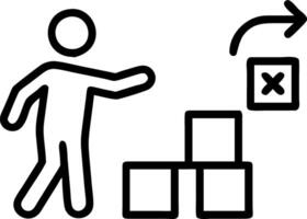 Businessman arranges wood blocks with strategy icons symbolizing corporate planning and structured approach to achieving success concept as Emphasizes methodical planning and stra Clean vector