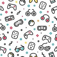 seamless pattern with game controllers and other item white backgrounds vector