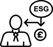 Businessman analyzes ESG strategy on computer merging environmental social and governance factors for responsible investing concept as Professional evaluating data driven sustaina Clean vector
