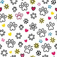 seamless pattern with paw hearts white background vector