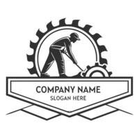 a logo for a construction company with a man working on a white background machine vector