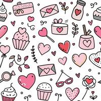 seamless pattern with hearts and cupcakes white background vector