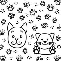 a cat and dog are in a pattern with paw prints white background vector