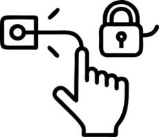 Business hand clicks security icon on virtual screen representing data protection cyber security privacy business internet networking and technology concepts concept as Business ha Clean vector