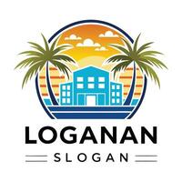 logan, a city with palm trees and a sunset white background vector