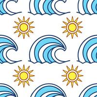 Bright summer waves seamless pattern with energetic sunbursts and colorful ocean waves for high energy designs concept as High energy summer wave pattern with sunbursts and colorfu Clean Set 2 vector