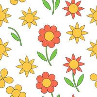 Bright summer seamless pattern with floral blooms and radiant sun beams for a lively cheerful vibe concept as Cheerful floral summer pattern with vibrant blooms and radiant sun bea Clean Set 2 vector