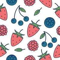 Bright summer fruits seamless tile pattern with colorful strawberries blueberries and raspberries concept as Colorful strawberries blueberries and raspberries create a vibrant and Clean vector
