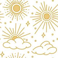 Bright golden sunlight seamless tile pattern with rays filtering through light clouds for a soft spring effect concept as Rays of bright golden sunlight filter through soft clouds Clean vector