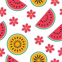 Bold summer seamless pattern with tropical fruit slices and bright floral accents for a fun tropical look concept as Tropical fruit and flower pattern with bold slices and bright c Clean Set 2 vector