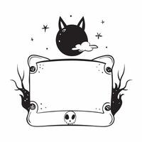 Black Cat and Moon Border with Spooky Night Wording concept as A spooky border frame featuring a black cat and a full moon perfect for Halloween themed projects The words Spooky N Clean vector