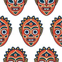 Balinese Traditional Masks seamless tile pattern with vibrant colors and cultural motifs for exotic decor concept as Vibrant Balinese traditional mask designs arranged seamlessly f Clean Set 2 vector
