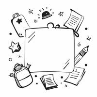 Backpacks Border with Notebooks and Ready for School Wording concept as A cheerful border frame featuring colorful backpacks notebooks and pencils The words Ready for School are p Clean Set 4 vector