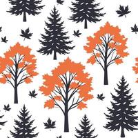 Autumn forest silhouette seamless tile pattern with dark trees and vibrant fall colors concept as Dark tree silhouettes and vibrant fall colors create an autumn forest seamless til Clean vector