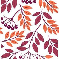 Autumn berries and leaves seamless tile pattern with deep reds purples and warm oranges concept as Deep red purple and warm orange autumn berries and leaves create a vibrant seamle Clean vector