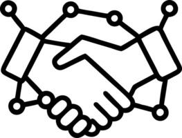 Abstract image of business handshake in glowing blue low poly particle triangle wireframe design with points lines shapes resembling planets and stars concept as Abstract business Clean vector