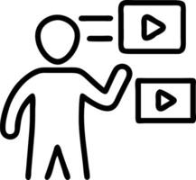 A man interacts virtually with e learning icons representing modern online education methods through webinars and tutorials concept as A man engages with virtual e learning Clean vector